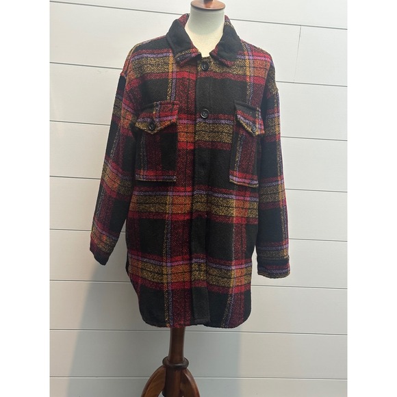 Sanctuary Jackets & Blazers - Sanctuary Womens Plaid Wool Blend Shacket Shirt Jacket Red Purple Black Size M